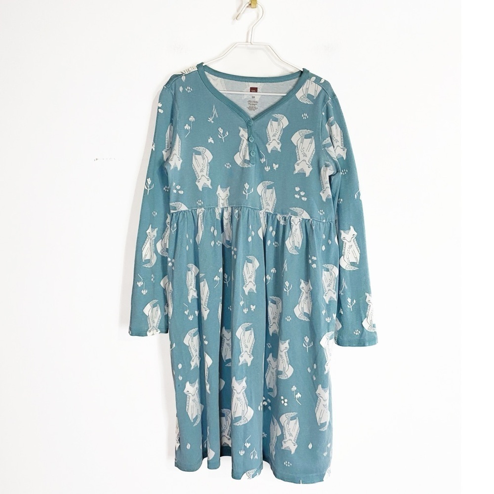 TEA COLLECTION Fox pleated Dress long sleeves Fall Kids size 10